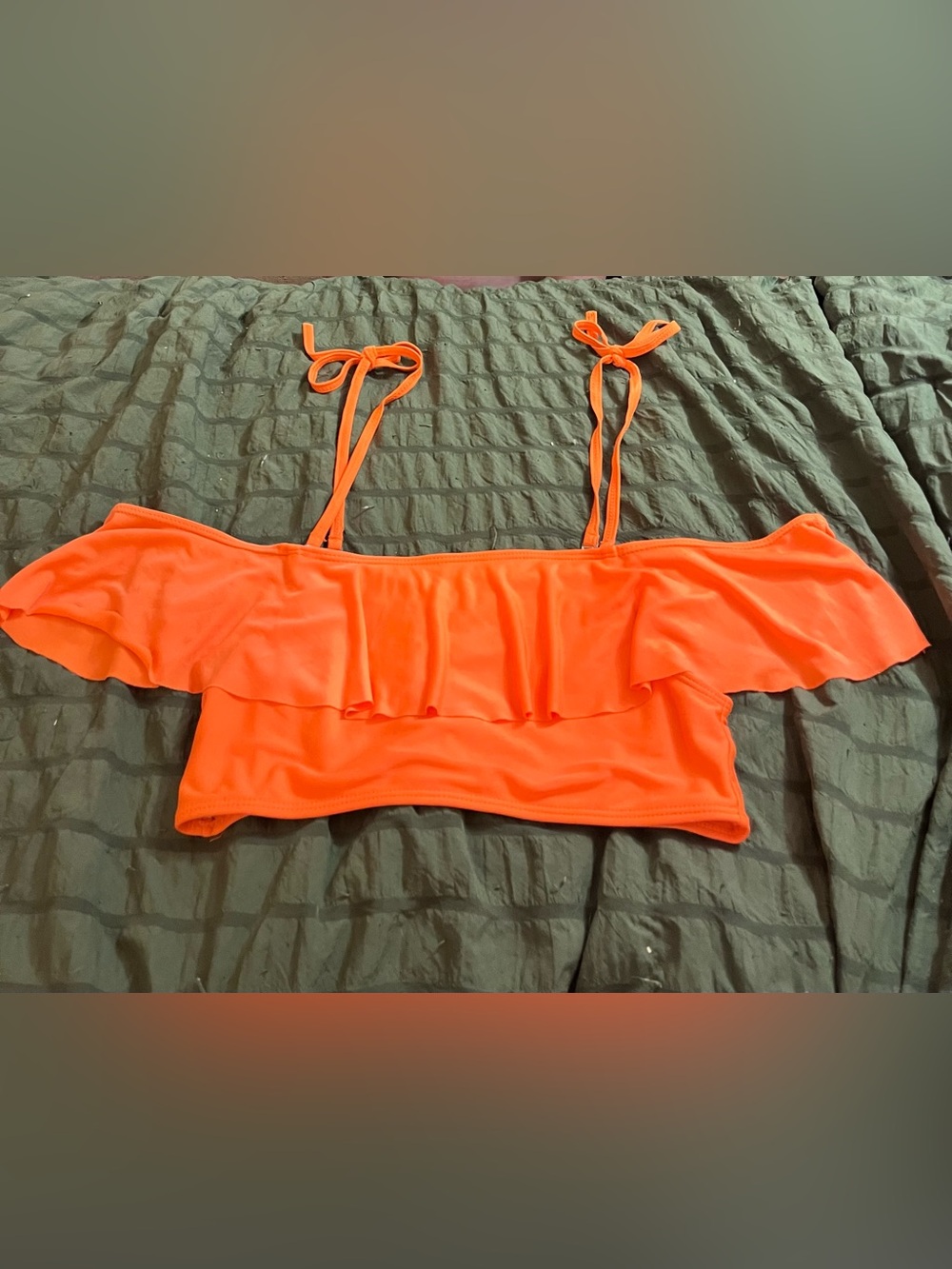 Vibrant Orange Off Shoulder Ruffle Bikini Top Removable Strapless